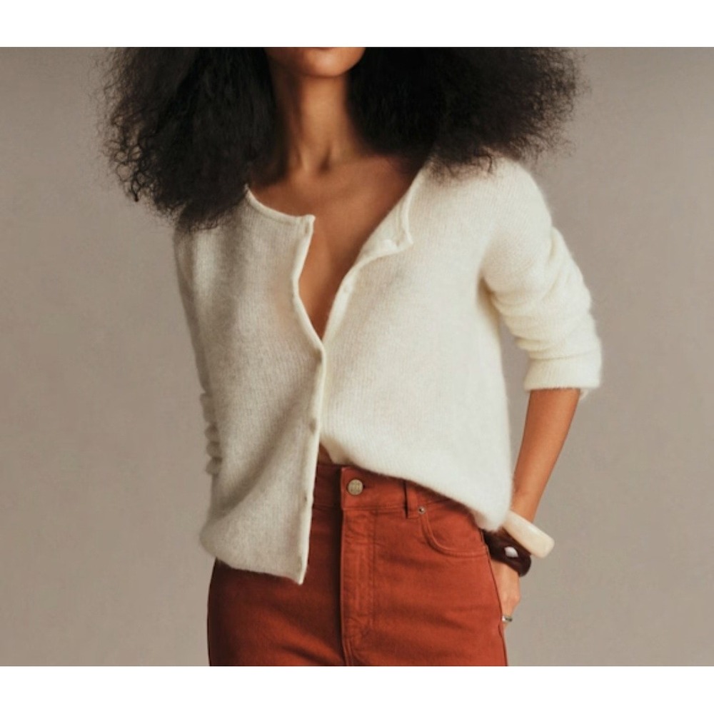 Sezane Gaspard Cardigan Ecru Mohair Alpaca Blend Knit Sweater XS